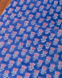 〔1m単位切り売り〕ジャイプル 職人手作り木版染め 色彩美しいボタニカルデザイン〔幅約109cm〕〔レイン系 小花柄〕 おしゃれ 生地 テーブルクロス 手芸素材などへ