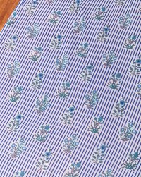 〔1m単位切り売り〕ジャイプル 職人手作り木版染め 色彩美しいボタニカルデザイン〔幅約113cm〕〔ブルー系 更紗柄〕 おしゃれ 生地 テーブルクロス 手芸素材などへ