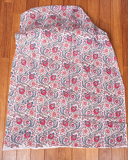 〔1m単位切り売り〕ジャイプル　職人手作り木版染め　色彩美しいボタニカルデザイン〔幅約110cm〕〔グリーン×ピンク系　更紗柄〕　おしゃれ　生地　テーブルクロス　手芸素材などへ - サブ2