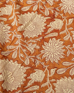 〔1m単位切り売り〕ジャイプル　職人手作り木版染め　色彩美しいボタニカルデザイン〔幅約110cm〕〔ブラウン系　更紗柄〕　おしゃれ　生地　テーブルクロス　手芸素材などへ - サブ3