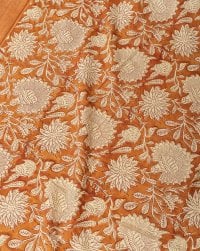 〔1m単位切り売り〕ジャイプル 職人手作り木版染め 色彩美しいボタニカルデザイン〔幅約110cm〕〔ブラウン系 更紗柄〕 おしゃれ 生地 テーブルクロス 手芸素材などへ