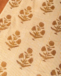 〔1m単位切り売り〕ジャイプル 職人手作り木版染め 色彩美しいボタニカルデザイン〔幅約112cm〕〔ベージュ×ブラウン系 花柄〕 おしゃれ 生地 テーブルクロス 手芸素材などへ