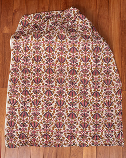 〔1m単位切り売り〕ジャイプル　職人手作り木版染め　色彩美しいボタニカルデザイン〔幅約110cm〕〔黒×ピンク×茶系　更紗柄〕　おしゃれ　生地　テーブルクロス　手芸素材などへ - サブ2