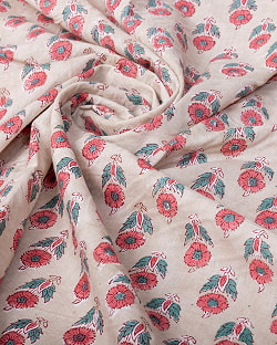 〔1m単位切り売り〕ジャイプル　職人手作り木版染め　色彩美しいボタニカルデザイン〔幅約110cm〕〔薄グリーン系　小花柄〕　おしゃれ　生地　テーブルクロス　手芸素材などへ - サブ5