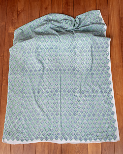 〔1m単位切り売り〕ジャイプル　職人手作り木版染め　色彩美しいボタニカルデザイン〔幅約106cm〕〔ミントグリーン系　小花柄〕　おしゃれ　生地　テーブルクロス　手芸素材などへ - サブ2