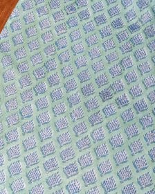 〔1m単位切り売り〕ジャイプル 職人手作り木版染め 色彩美しいボタニカルデザイン〔幅約106cm〕〔ミントグリーン系 小花柄〕 おしゃれ 生地 テーブルクロス 手芸素材などへ(MB-RSCLTH-1734)