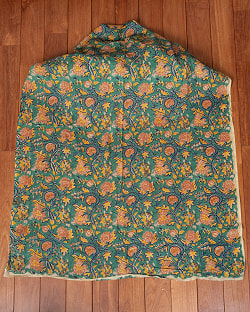 〔1m単位切り売り〕ジャイプル　職人手作り木版染め　色彩美しいボタニカルデザイン〔幅約108cm〕〔グリーン系　更紗柄〕　おしゃれ　生地　テーブルクロス　手芸素材などへ - サブ2