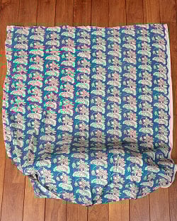 〔1m単位切り売り〕ジャイプル　職人手作り木版染め　色彩美しいボタニカルデザイン〔幅約108cm〕〔青緑系　ロータス柄〕　おしゃれ　生地　テーブルクロス　手芸素材などへ - サブ2