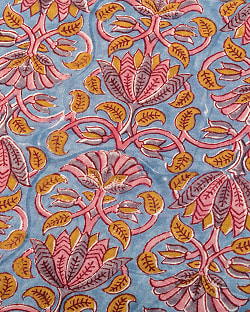 〔1m単位切り売り〕ジャイプル　職人手作り木版染め　色彩美しいボタニカルデザイン〔幅約110cm〕〔グレー系　更紗柄〕　おしゃれ　生地　テーブルクロス　手芸素材などへ - サブ3