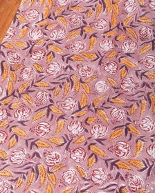 〔1m単位切り売り〕ジャイプル 職人手作り木版染め 色彩美しいボタニカルデザイン〔幅約109cm〕〔あずき×ブラウン系 更紗柄〕 おしゃれ 生地 テーブルクロス 手芸素材などへ(MB-RSCLTH-1744)