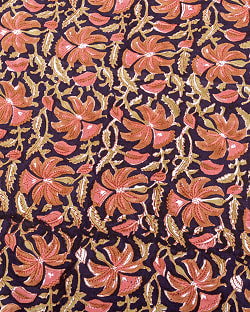 〔1m単位切り売り〕ジャイプル　職人手作り木版染め　色彩美しいボタニカルデザイン〔幅約110cm〕〔ブラック系　更紗柄〕　おしゃれ　生地　テーブルクロス　手芸素材などへ - サブ3