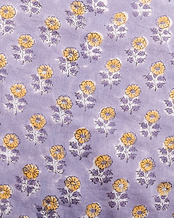 〔1m単位切り売り〕ジャイプル　職人手作り木版染め　色彩美しいボタニカルデザイン〔幅約108cm〕〔グレー系　小花柄〕　おしゃれ　生地　テーブルクロス　手芸素材などへ - サブ3