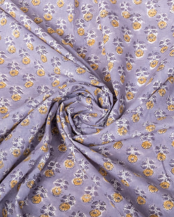 〔1m単位切り売り〕ジャイプル　職人手作り木版染め　色彩美しいボタニカルデザイン〔幅約108cm〕〔グレー系　小花柄〕　おしゃれ　生地　テーブルクロス　手芸素材などへ - サブ4