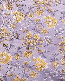 〔1m単位切り売り〕ジャイプル　職人手作り木版染め　色彩美しいボタニカルデザイン〔幅約110cm〕〔グレー系　更紗柄〕　おしゃれ　生地　テーブルクロス　手芸素材などへ - サブ3