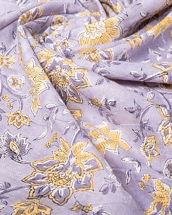 〔1m単位切り売り〕ジャイプル　職人手作り木版染め　色彩美しいボタニカルデザイン〔幅約110cm〕〔グレー系　更紗柄〕　おしゃれ　生地　テーブルクロス　手芸素材などへ - サブ5