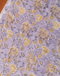 〔1m単位切り売り〕ジャイプル 職人手作り木版染め 色彩美しいボタニカルデザイン〔幅約110cm〕〔グレー系 更紗柄〕 おしゃれ 生地 テーブルクロス 手芸素材などへ