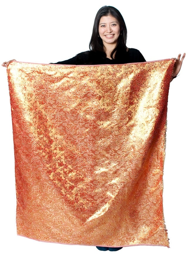 [訳あり]〔1m切り売り〕インドの伝統模様布 - ドット柄 海老茶〔幅114cm〕 5 - このくらいのサイズ感になります