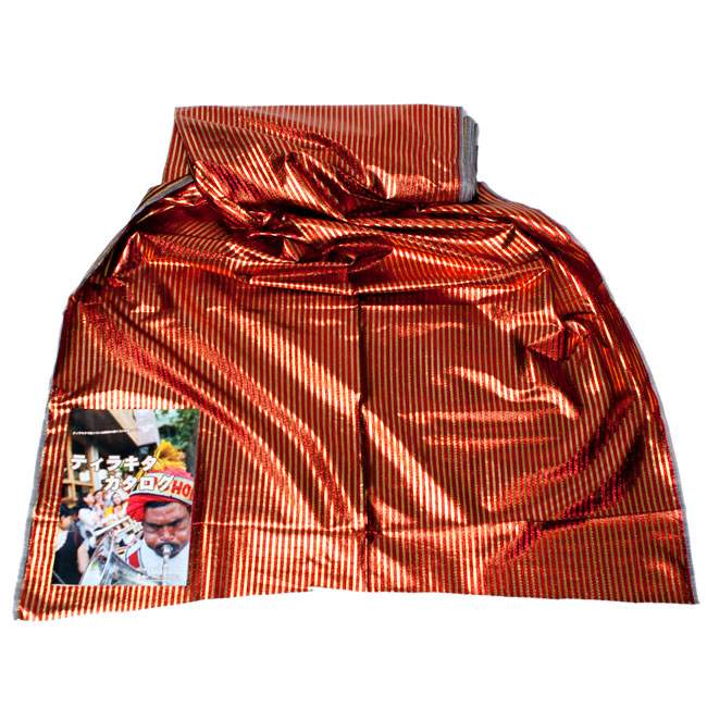 1m単位切り売り〕インドの伝統模様布 - ボーダー柄 赤×金〔幅105cm