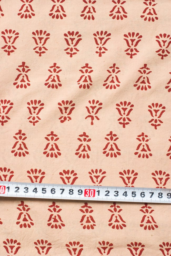 〔1m単位切り売り〕カッチの草木染め布〔幅110cm〕 6 - 柄の大きさがわかるよう、定規と一緒に撮影しました。