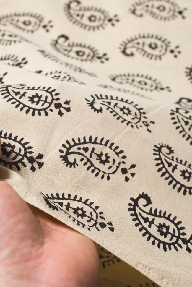 〔1m単位切り売り〕カッチの草木染め布〔幅110cm〕 5 - 質感がわかるよう、端の部分を手で持ってみました。軽やかな手触りです。