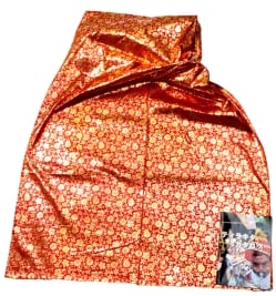 〔1m単位切り売り〕インドの伝統柄ゴールドプリント光沢布〔幅約107cm〕 - サブ2