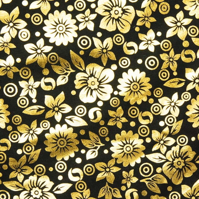 〔1m切り売り〕インドの伝統柄ゴールドプリント光沢布〔幅約107cm〕 9 - 選択4：ブラック