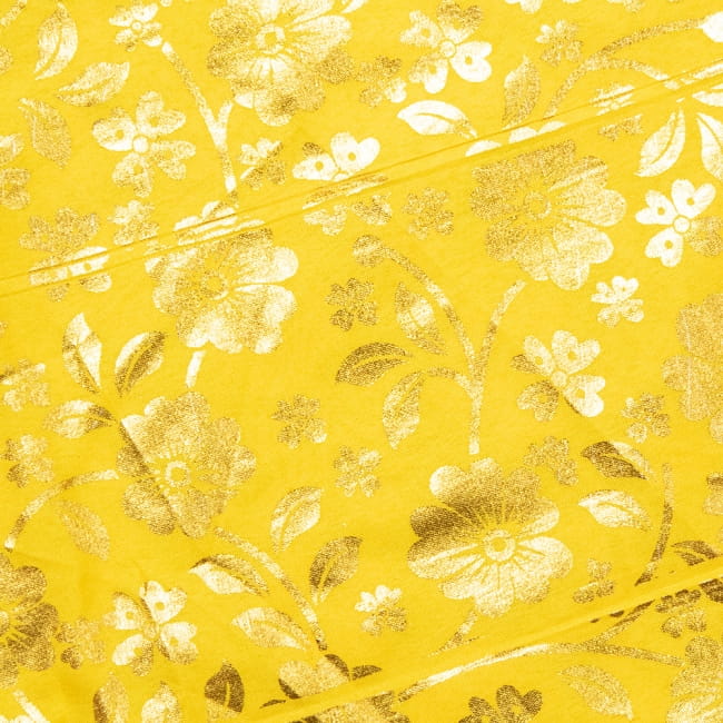 〔1m切り売り〕インドの伝統柄ゴールドプリント光沢布〔幅約100cm〕 9 - 選択3：イエロー