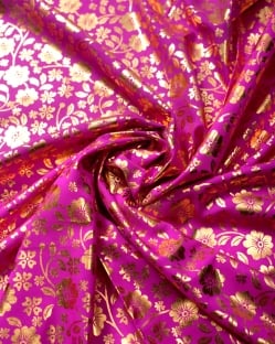 〔90cm程度〕インドの伝統柄ゴールドプリント布〔幅約100cm〕 - ピンク - サブ3