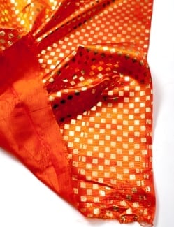 〔1m単位切り売り〕市松模様ゴールドプリント光沢布〔幅約105cm〕 - オレンジ - サブ4