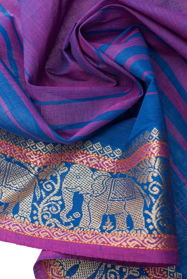 〔1m切り売り〕南インドのハーフボーダー・シンプル・コットン生地 - 紫×青象さん〔幅約110cm〕 5 - ドレープを作ってみました。いろいろな手芸に使えそうですね。