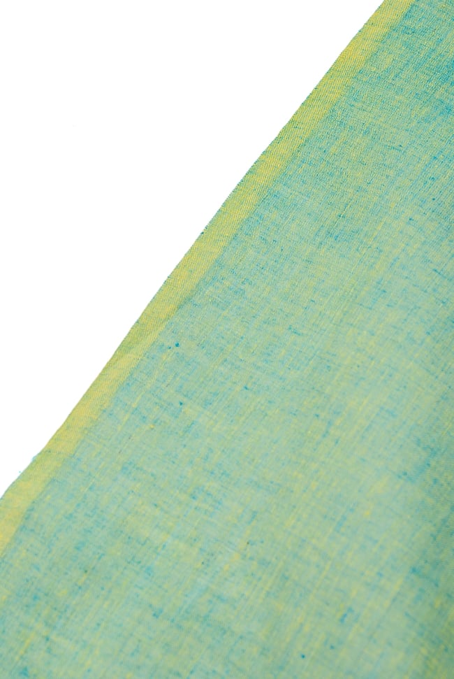 〔1m切り売り〕南インドのハーフボーダー・シンプル・コットン生地 - 青緑×水色ペイズリー〔幅約110cm〕 4 - 反対側の端の処理の様子です。