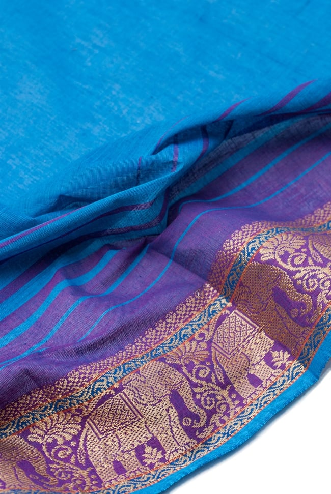 〔1m切り売り〕南インドのハーフボーダー・シンプル・コットン生地 - 水色×紫象さん〔幅約110cm〕 5 - ドレープを作ってみました。いろいろな手芸に使えそうですね。