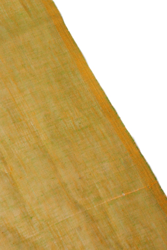 〔1m切り売り〕南インドのハーフボーダー・シンプル・コットン生地 - 茶色グリーン×緑象さん〔幅約110cm〕 4 - 端の部分の処理です。