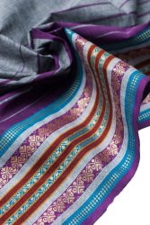 〔1m単位切り売り〕南インドのハーフボーダー・シンプル・コットン生地 - グレー×ゴールドザリ〔幅約108cm〕 の商品写真