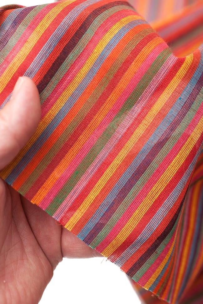〔1m切り売り〕南インドのストライプ布 - オレンジ×水色系〔幅約111cm〕 5 - さまざまな手芸へ。想像が広がる布です。