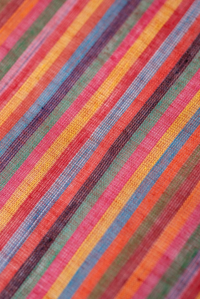 〔1m切り売り〕南インドのストライプ布 - オレンジ×水色系〔幅約111cm〕の写真1枚目です。インドらしい味わいのある布地です。切り売り,量り売り布,アジア布 量り売り,手芸,裁縫,生地,アジアン,ファブリック