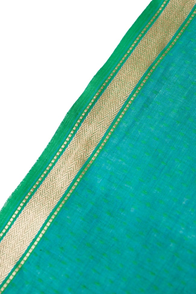 〔1m切り売り〕南インドのハーフボーダー・コットン生地 -  - 青緑〔幅約109cm〕 3 - 端の部分の処理です。