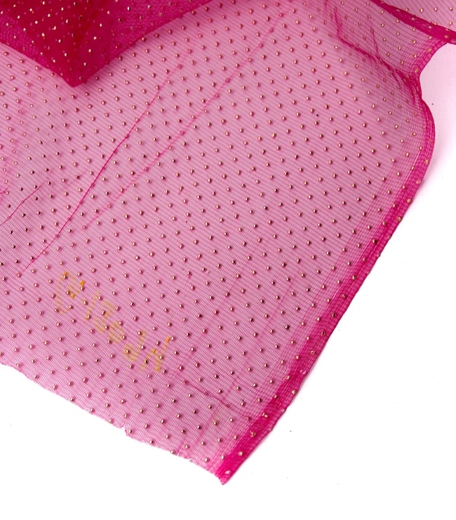 〔1m切り売り〕ゴールドドットプリントのメッシュ　シースルー生地布〔106cm〕 - ピンク 4 - フチの写真です