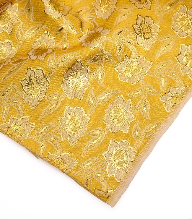 〔1m切り売り〕インドの金糸入り伝統模様布〔113cm〕 - イエロー 4 - フチの写真です