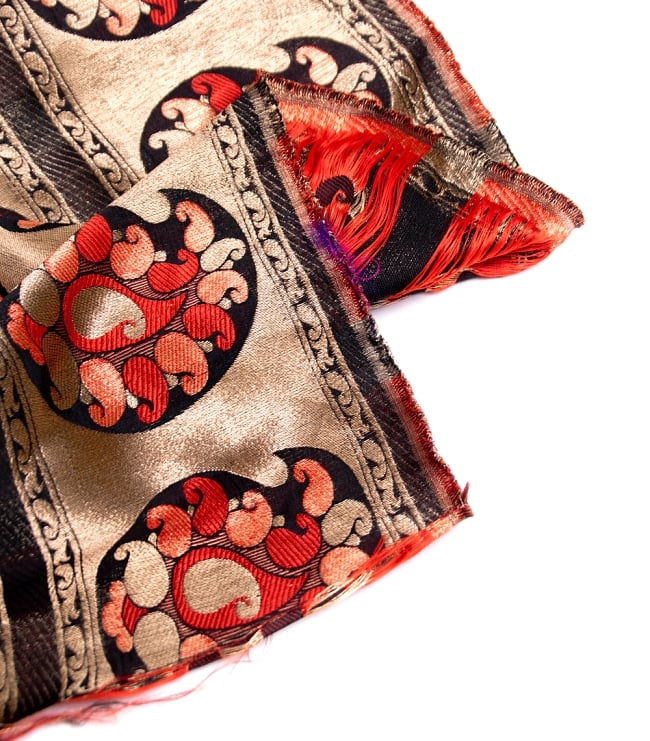 〔1m切り売り〕インドのゴージャス刺繍伝統模様布〔122cm〕 - ゴールド×赤系 4 - フチの写真です