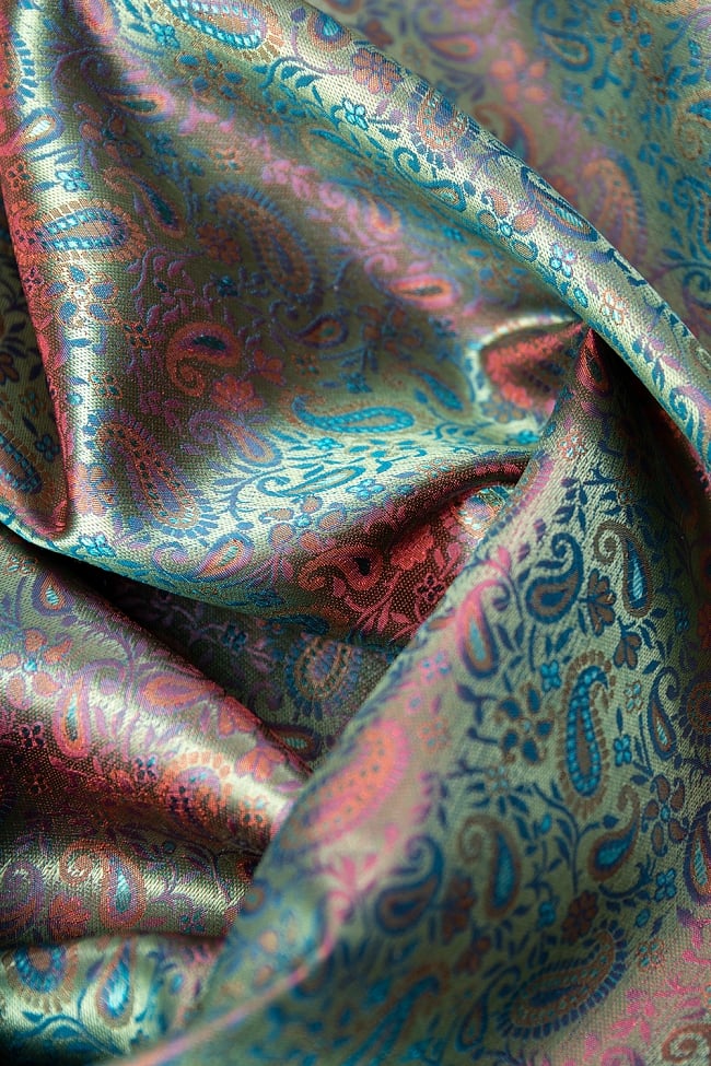 〔1m切り売り〕インドの伝統模様布 ピンク＆水色〔幅約113cm〕 6 - 裏地はこのようになっています。