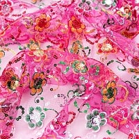 〔1m切り売り〕メッシュ生地の刺繍とスパンコールクロス〔幅約105cm〕 - ピンクの商品写真