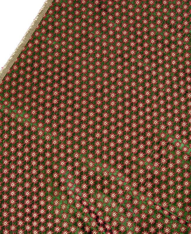 〔1m切り売り〕インドの伝統模様布〔幅約111cm〕 - グリーン 3 - 拡大写真です。独特な雰囲気があります。