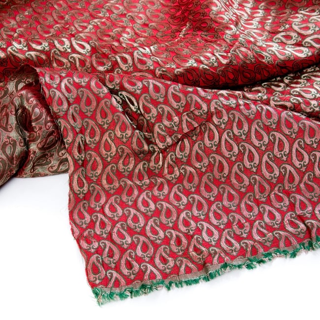 〔1m切り売り〕インドの伝統模様布〔幅約119cm〕 - レッド×グリーン 5 - フチの写真です