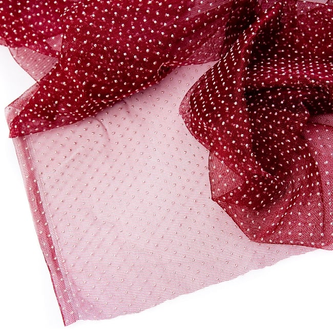 〔1m単位切り売り〕ゴールドドットプリントのメッシュ生地布〔112cm〕 - えんじ 5 - フチの写真です
