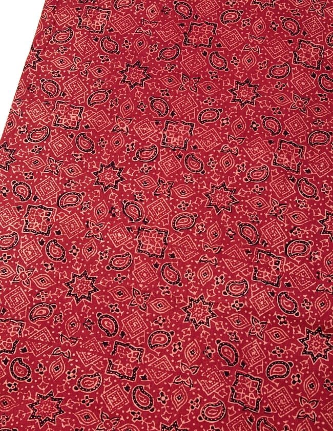 〔1m切り売り〕伝統息づく南インドから　昔ながらの木版染めアジュラックデザインの伝統模様布〔114cm〕 - えんじ 2 - とても素敵な雰囲気です