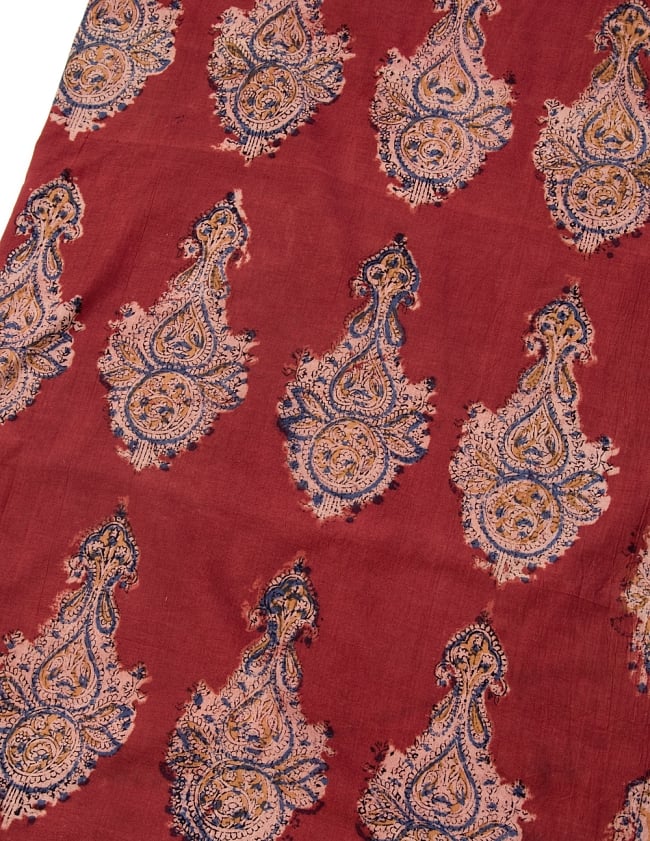 〔1m切り売り〕伝統息づく南インドから　昔ながらの木版染め更紗模様布〔114cm〕 - えんじ 2 - とても素敵な雰囲気です