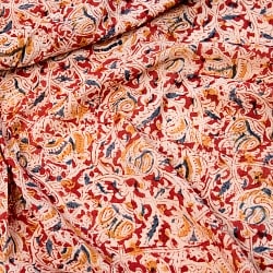 〔1m切り売り〕伝統息づく南インドから　昔ながらの木版染め更紗模様布〔112cm〕 - 赤×紺×黄の商品写真