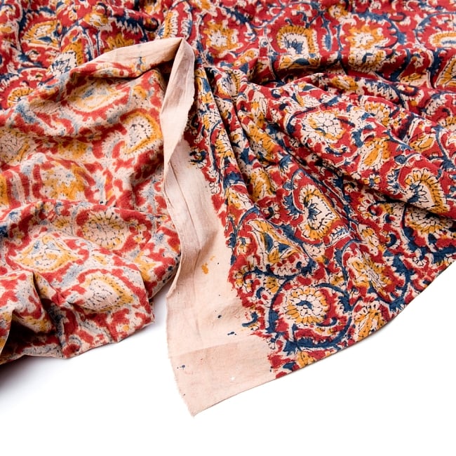 〔1m切り売り〕伝統息づく南インドから　昔ながらの木版染め更紗模様布〔118cm〕 - 赤×紺×黄 4 - 縁の写真です