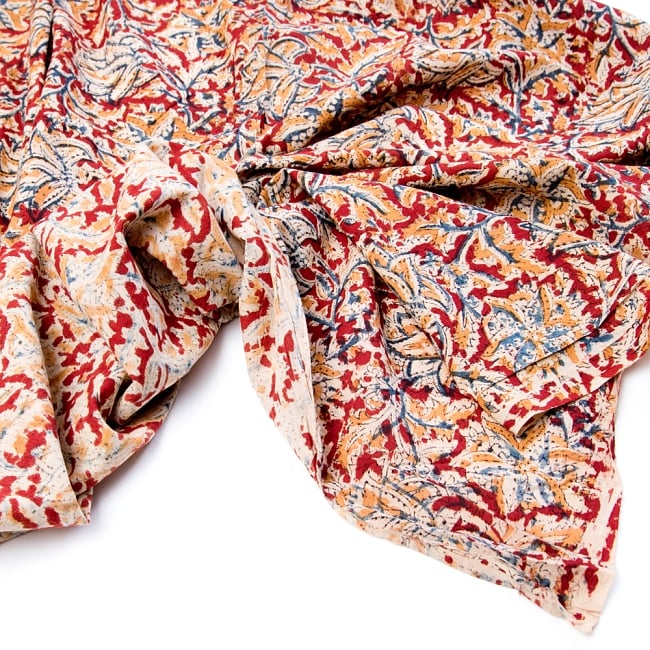 〔1m切り売り〕伝統息づく南インドから　昔ながらの木版染め更紗模様布〔113cm〕 - 赤×紺×黄 4 - 縁の写真です
